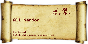 Ali Nándor névjegykártya